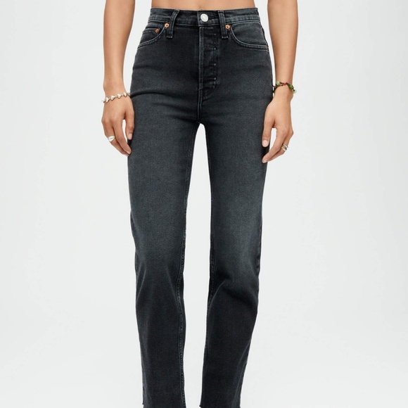 RE/DONE Comfort Stretch High Rise Stove Pipe Jeans Washed Noir Black Size 27 - Picture 1 of 16
